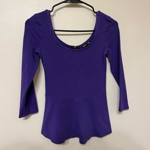 Express Purple Peplum Top Back Zip Long Sleeves Cotton Blouse
